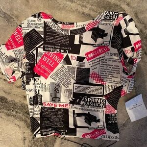 Newspaper print open back crop top​